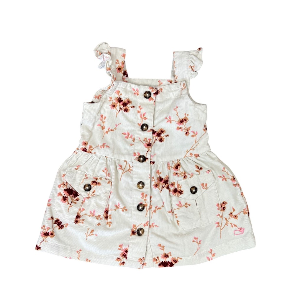 Vineyard Vines Baby Girl Floral Corduroy Jumper Dress Cream Pink 0-3M Sleeveless